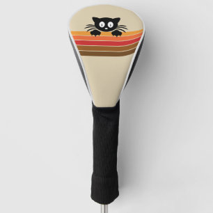 Cute black cat with retro stripes golf head cover