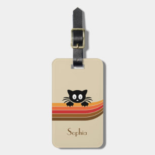 Cute black cat with retro stripes luggage tag