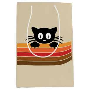 Cute black cat with retro stripes medium gift bag