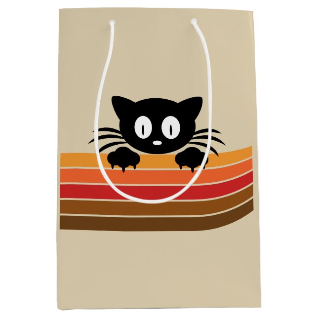 Cute black cat with retro stripes medium gift bag (Front)
