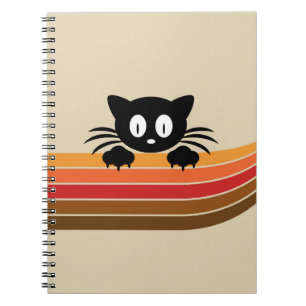 Cute black cat with retro stripes  notebook