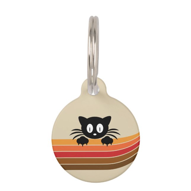 Cute black cat with retro stripes  pet tag (Front)