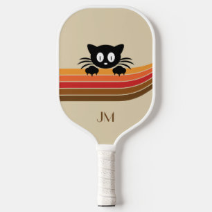 Cute black cat with retro stripes  pickleball paddle
