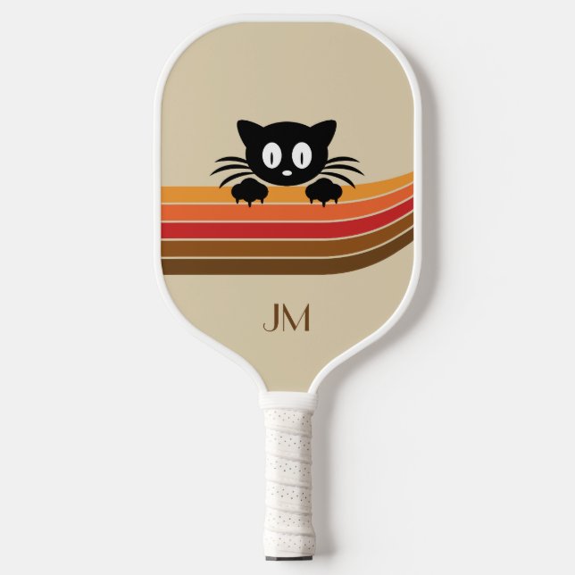 Cute black cat with retro stripes  pickleball paddle (Front)