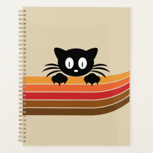 Cute black cat with retro stripes planner