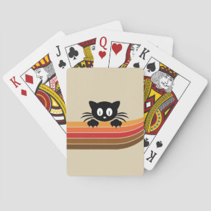 Cute black cat with retro stripes  playing cards