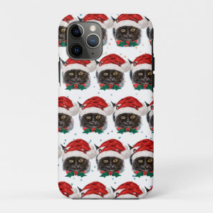Cute Black Cat with Santa Hat on Christmas Case-Mate iPhone Case