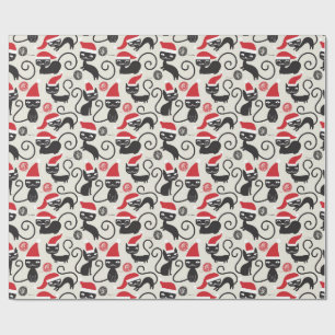 Cute Black Cat with Santa Hat Wrapping Paper