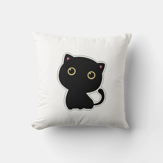 Cute black cat with yellow eyes pillow (Front)
