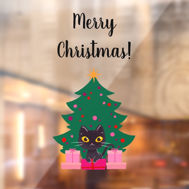 Cute Black Cat & XmasTree Merry Christmas Text  (Sheet 2)