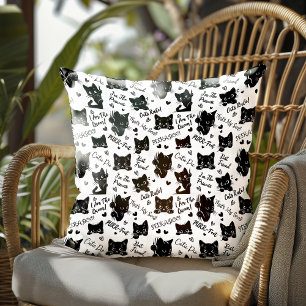 Cute Black Cats and Sayings Pattern Cushion