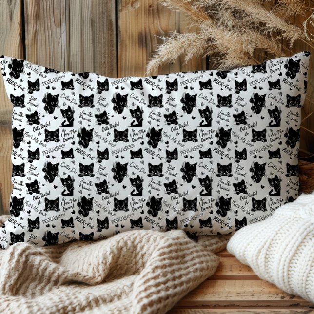 Cute Black Cats and Sayings Pattern Pillowcase (Cute Black Cats and Sayings with Hearts Pattern  for Cat Lovers and Halloween Pillowcase)