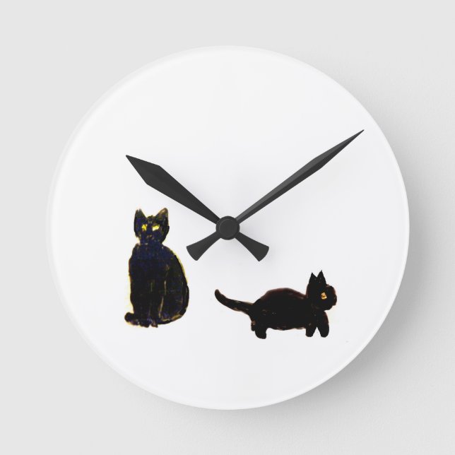 Cute Black Cats Art Round Clock (Front)