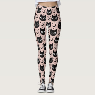 Cute Black Cats & Celestial Halloween Leggings