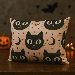 Cute Black Cats & Celestial Halloween Lumbar Cushion