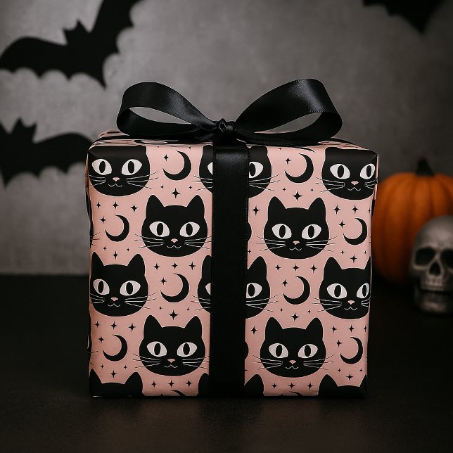 Cute Black Cats & Celestial Halloween Wrapping Paper (Creator Uploaded)