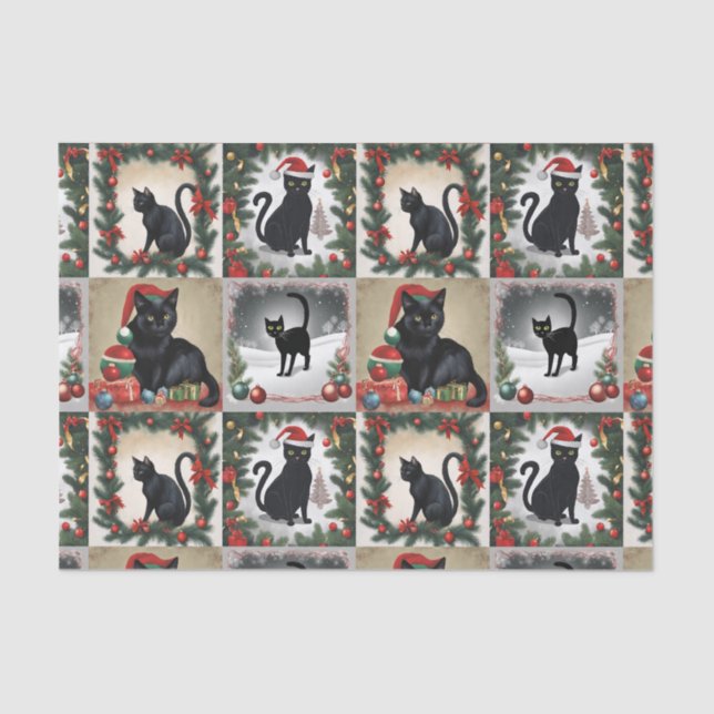 Cute Black Cats Christmas Collage for Cat Lovers Tissue Paper (Front)