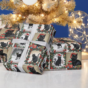 Cute Black Cats Christmas Collage for Cat Lovers Wrapping Paper