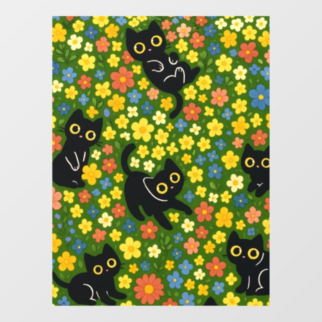 Cute Black Cats Floral Meadow Pattern (Sheet)