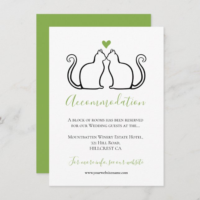 Cute Black Cats Green Heart Wedding Accommodation (Front/Back)