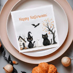 Cute Black Cats Halloween Party Napkin<br><div class="desc">Add a touch of spooky sweetness to your Halloween table with these Cute Black Cats Halloween Party Napkins! Featuring two charming black cats in witch hats, a friendly ghost, pumpkins, and a whimsical haunted house, these napkins are perfect for creating a festive yet non-scary Halloween vibe. Ideal for kids’ parties,...</div>