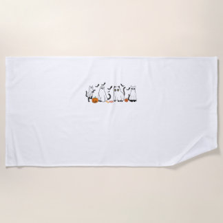 Cute Black Cats in Ghost Costume Women and Men Hal Beach Towel