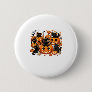 Cute Black Cats in Pumpkins Halloween Night Artwor 6 Cm Round Badge