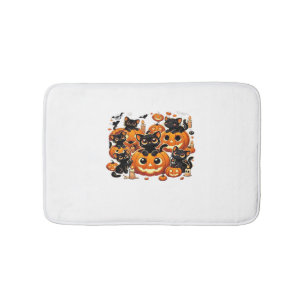 Cute Black Cats in Pumpkins Halloween Night Artwor Bath Mat