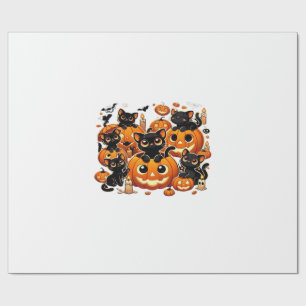 Cute Black Cats in Pumpkins Halloween Night Artwor Wrapping Paper