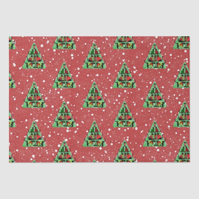 Cute Black Cats in Sweaters Christmas Tree Red  Tissue Paper (Front)