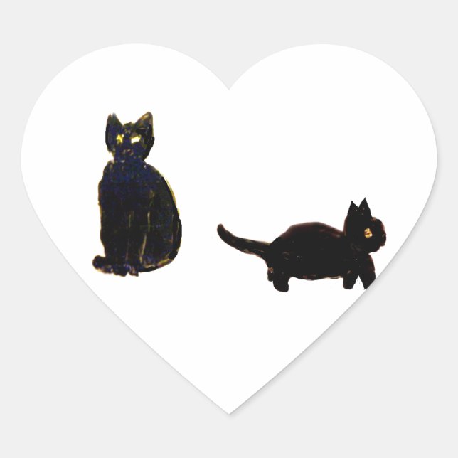 Cute Black Cats Kitty Heart Sticker (Front)