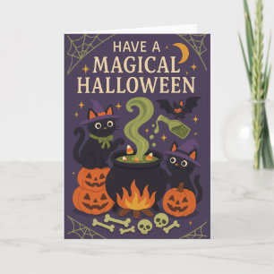 Cute Black Cats Spooky Halloween Holiday Card