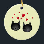Cute Black Cats with Hearts, on cream. Ceramic Tree Decoration<br><div class="desc">A pair of cute happy black cats,  with red love hearts,  on a cream colour background.</div>