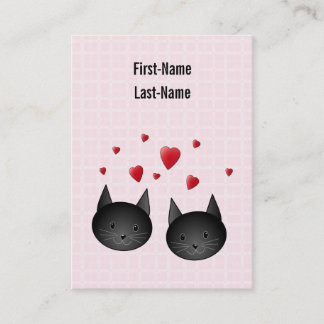 Cute Black Cats with Hearts, on pale pink. Custom Business Card