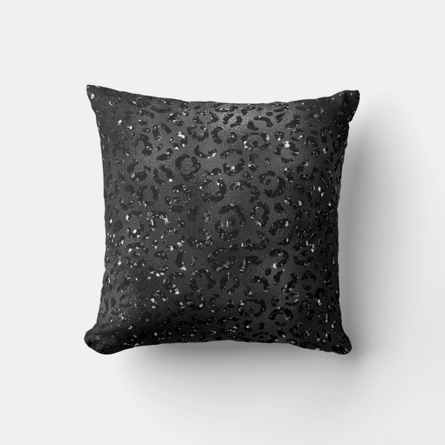 Cute Black Cheetah Leopard Skin Print Animal Cushion (Front)