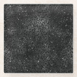 Cute Black Cheetah Leopard Skin Print Pattern Glass Coaster