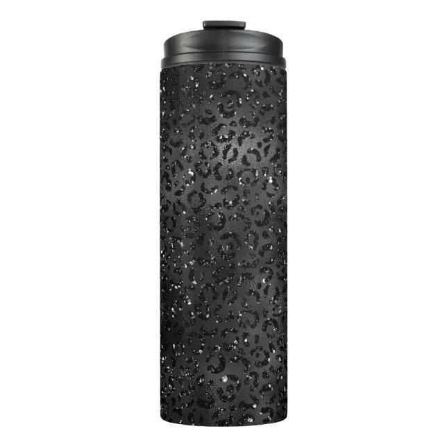 Cute Black Cheetah Leopard Skin Print Pattern Thermal Tumbler (Front)