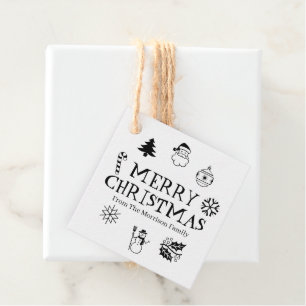Cute black Christmas icons frame personalised Favour Tags