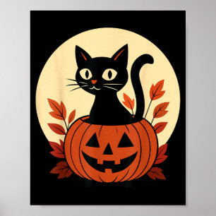 Cute Black Colour Cat And Jack O Lantern Pumpkin Poster