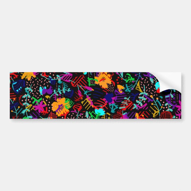 Cute black colourful abstract flowers bumper sticker (Front)