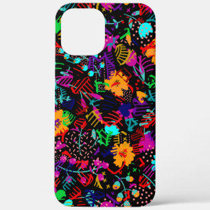 Cute black colourful abstract flowers iPhone 12 pro max case