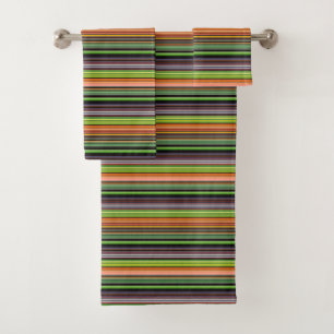 Cute black colourful stripes bath towel set
