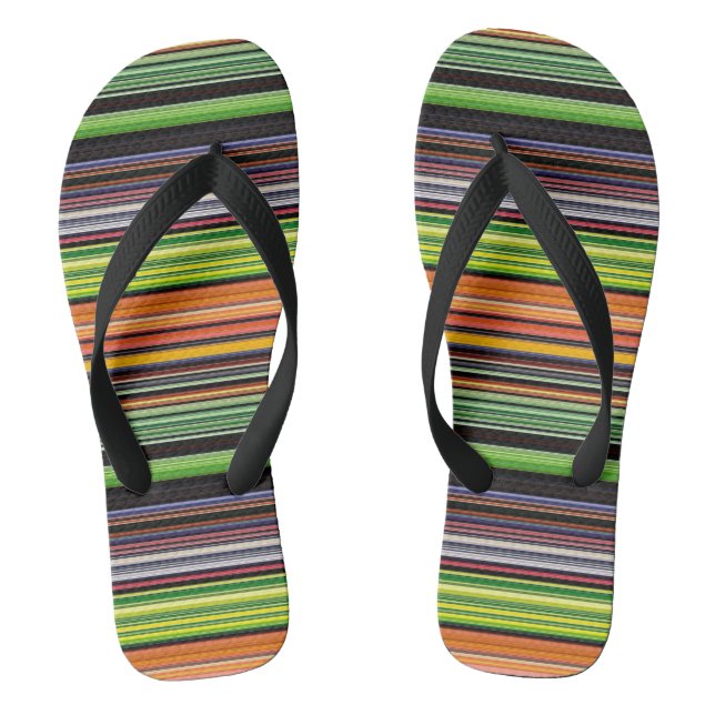 Cute black colourful stripes jandals (Footbed)