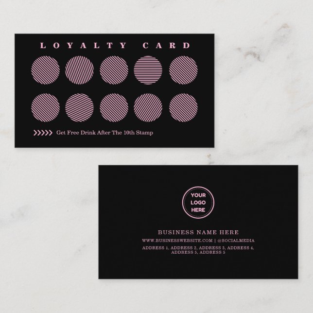 Cute Black Cotton Candy Pink Stripe Reward Program Loyalty Card (Front/Back)