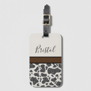 Cute Black Cow Spots Animal Print Personalised Luggage Tag