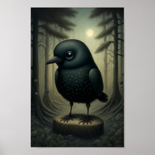 Cute Black Crow in the Woods Poster