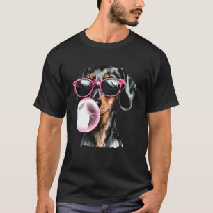 Cute Black Dachshund Dog with Heart Glasses Bubble T-Shirt