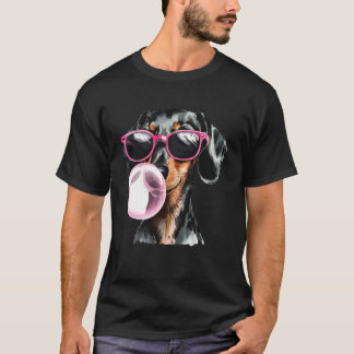 Cute Black Dachshund Dog with Heart Glasses Bubble T-Shirt