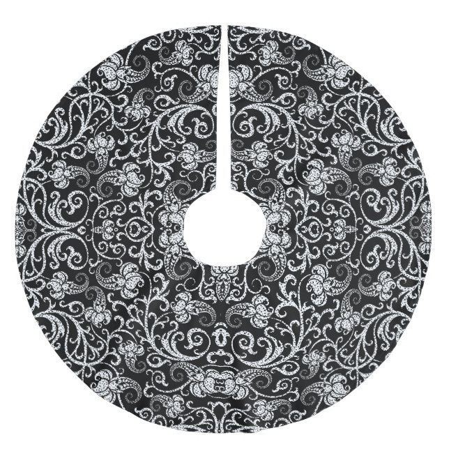 Cute black dalmatian flowers background design brushed polyester tree skirt (Front)
