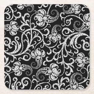 Cute black dalmatian flowers background design square paper coaster